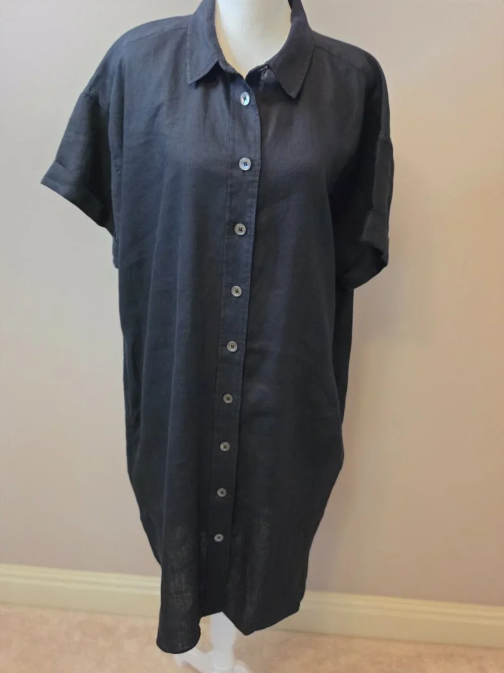 J Crew Capitaine Black Linen Shirt Dress Size Large NWOT